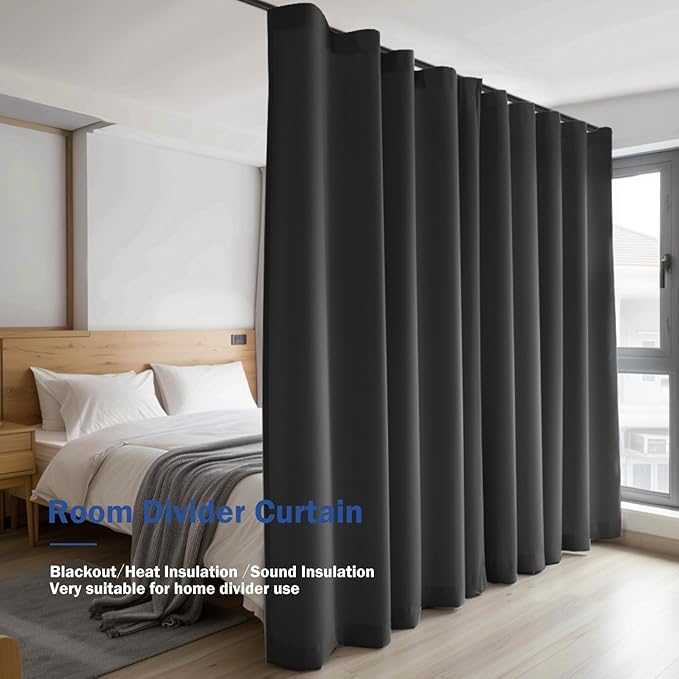 Cbsroro Room Divider Blackout Curtain Track Curtains Wall Dividers Panels Screen for Living Rooms Bedroom Office Privacy Partition Separation, W150 × L84 Inch,1 Panel, Black