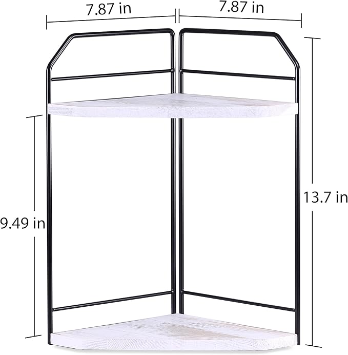 INIUNIK Corner Bathroom Counter Organizer - 2 Tier Wood Vanity Counter Shelf Perfume Skincare Holder, Countertop Corner Shelf Organizer for Bathroom, Kitchen, Rustic White