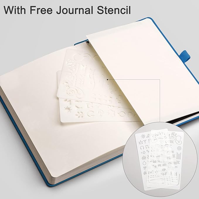 EMSHOI Dotted Notebook - 256 Pages A5 Dot Grid Journal Bullet Notebook with 120gsm Thick Dotted Paper,16 Perforated Pages, Hardcover Leather, Pen Holder, Inner Pocket, 5.75" x 8.38"-LightBlue