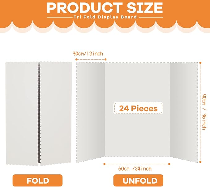 Ctosree 24 Pcs 48 * 36 Inch Tri Fold Poster Board Bulk, Science Fair Project Display Paperboard, Single Wall, Lightweight Presentation Board (White)
