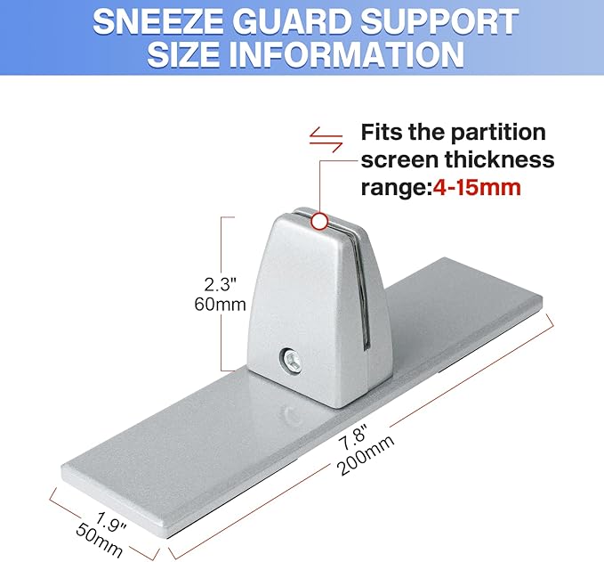 2 Packs Sneeze Guard Clamp Bracket, Sneeze Guard Shield Base for Countertop, Stick On Heavy Duty Auminum Partition Guard Clamp, Panel Support Clamps Stand for Clear Acrylic Desktop Counter Reception