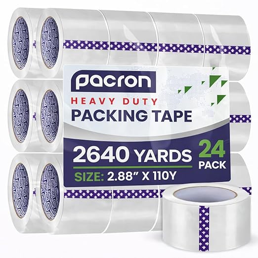 Clear Packing Tape - 24 Heavy-Duty Wrapping Tape - 110-Yard Length, 2640 Total Yards 2.88-Inch Wide Strong Adhesive Rolls for Moving Boxes, Office Packaging, Storage Organization & Warehouse Shipping