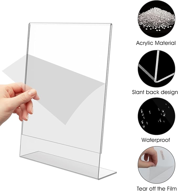 SVOPY Acrylic Sign Stand Holders - 8.5 x 11 Inches Clear Plastic Table Paper Display Stand, Suit for Displaying Posters, Picture, Flyers, Menu - 24 Pack
