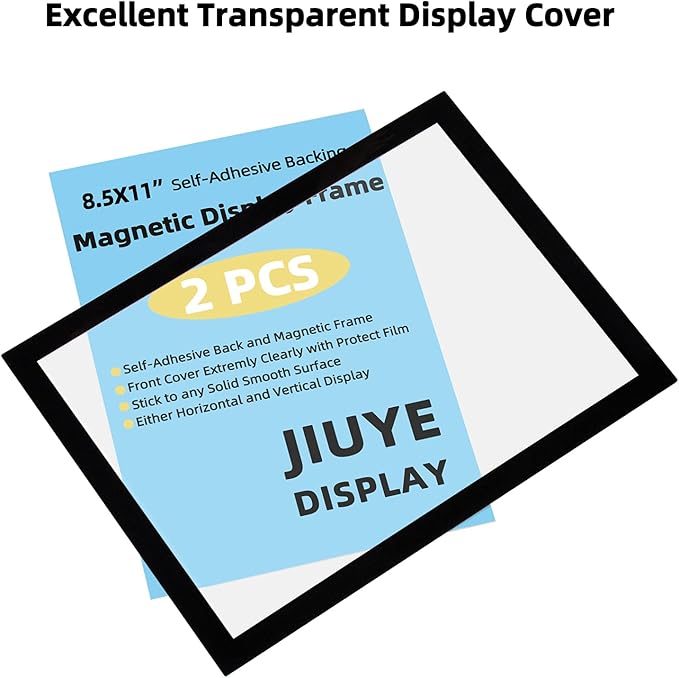 JIUYE Magnetic Sign Holder 8.5 x 11 Wall Mount,Self Adhesive Picture Display Frame as Document Poster Paper Holder,Magnetic Framed Holder with Clear PVC Cover,Black 6pcs