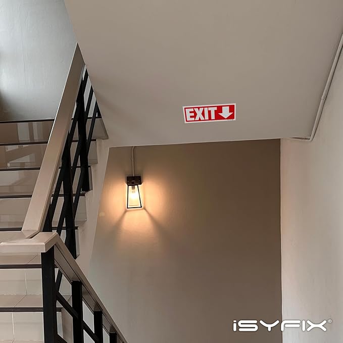 iSYFIX Exit Signs Stickers 2 Pack 12x4 Inch - Laminated Premium Vinyl Directional Down Arrow Signs for Buildings, Office, Workplace, Stores, Schools, Theaters, Parking, Restaurants, Factories