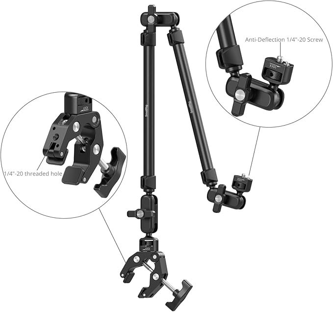 SmallRig 22.4" Magic Arm with Super Clamp, Overhead Phone Mount, Flexible Desk Camera Mount with 1/4" Screw and Cable Clip, Max Load 2.2lb, for iPhone, Action Camera, Video Light, Webcam, Mic - 5625