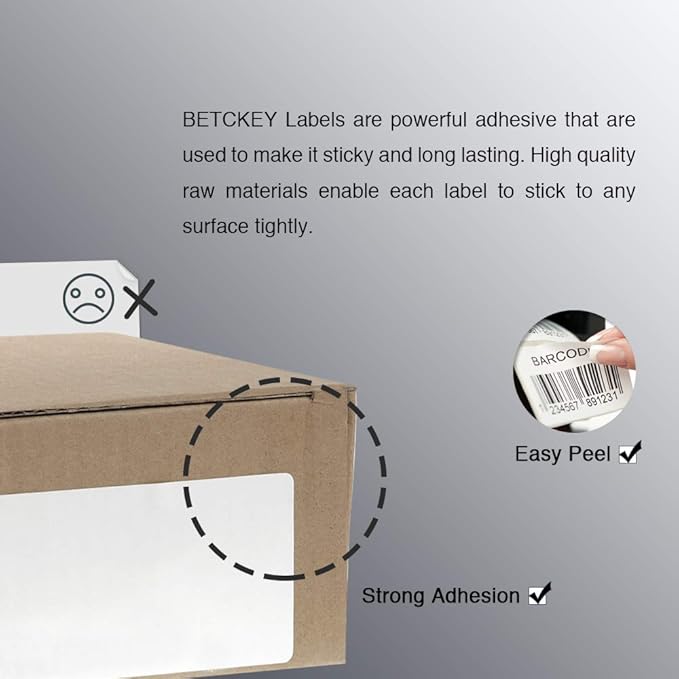 BETCKEY - 4" x 2.5" (102 mm x 64 mm) Shipping & Multipurpose Labels Compatible with Zebra & Rollo Label Printer,Premium Adhesive & Perforated [16 Rolls, 9920 Labels]