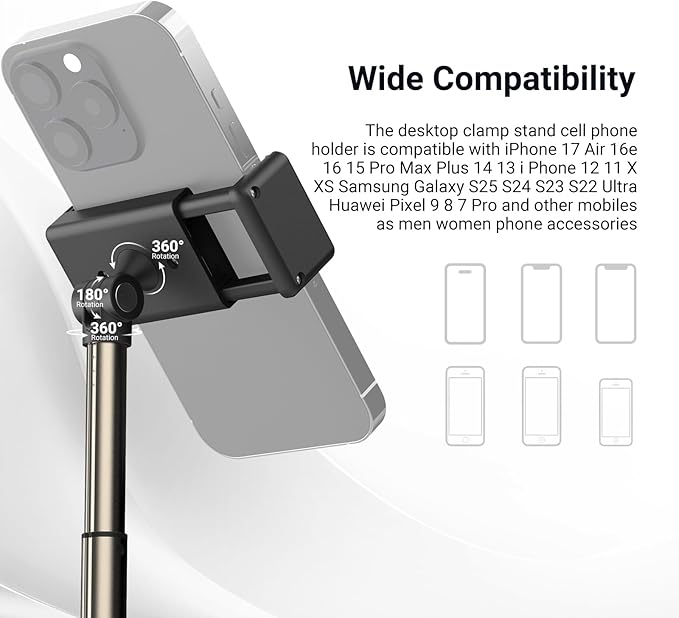 NEEWER Entry Level Version Phone Stand for Desk & Bed, 360° Adjustable Office Table Bedside Overhead Cell Phone Holder Mount Compatible with iPhone Samsung Android for Video Recording Filming, X6