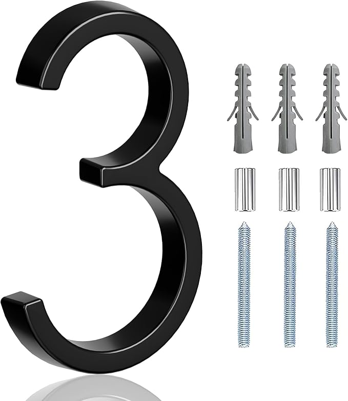 5" Floating Stainless Steel Address House Number, Modern Metal Anti-Rust House Numbers with Nail Kits for Door Garden Mailbox Decor Visibility Signage (3)