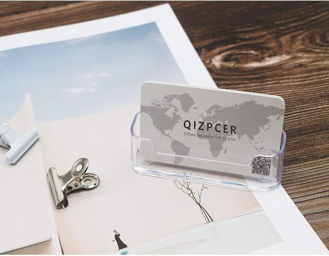 Qizpcer 4 Pack Clear Plastic Business Card Holder,Acrylic Business Card Display for Desk Business Card Stand