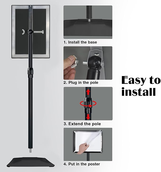 Golemas Adjustable Sign Stand for Display, with Upgraded Iron Base, Pedestal Floor Signage Stand Holder for Outdoor or Indoor Advertising (8.5 x 11, Black)