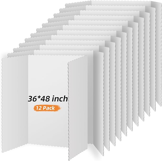 Henoyso 12 Pcs 36 x 48 Inch White Trifold Poster Board Large Tri Fold Presentation White Display Board Foldable Paperboard for Science Fair School Business Project Exhibition