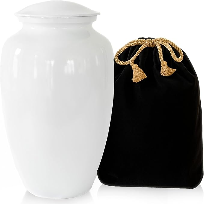 Modern Memorials Cremation Urn for Ashes - Large Urn for Man & Women - 200 Cubic Inches - Includes Velvet Storage Bag - White