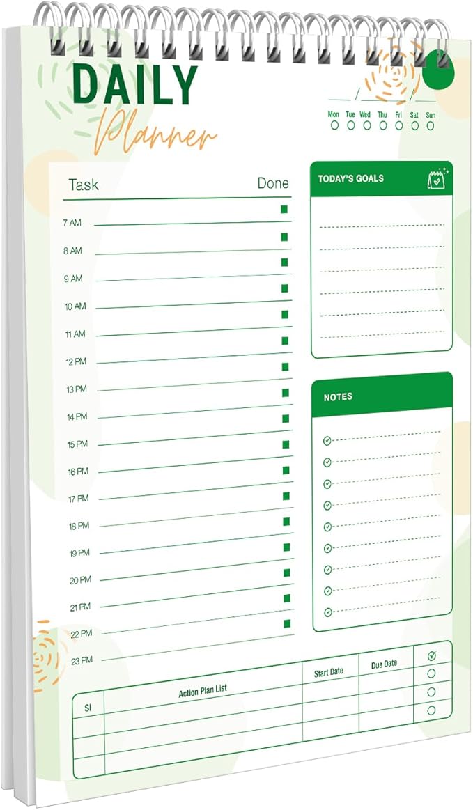 To Do List Notebook Daily Planner A5 CheckList Pad 52 Sheets, 5.9" x 8.2" Daily Schedule Goal and Tasks Setting Notepad Productivity Planner, Spiral Appointment Organizers, A5-LG