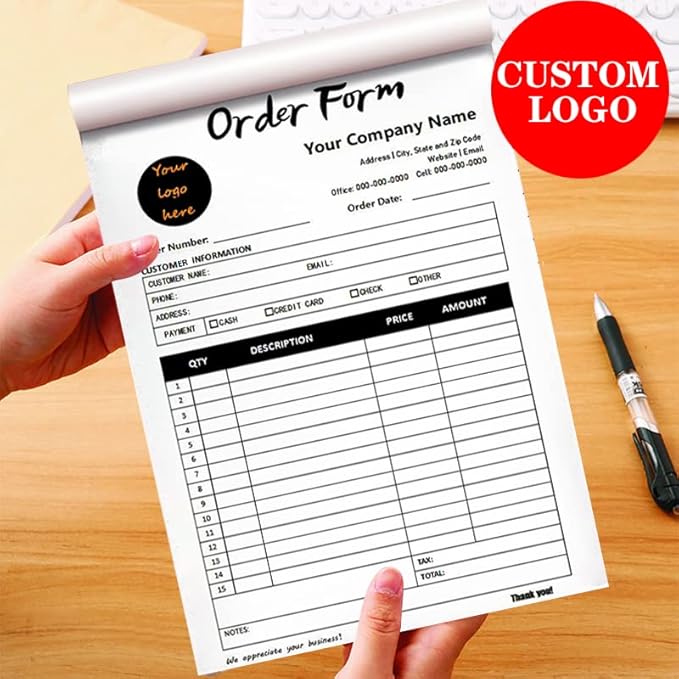 Personalized Invoice Book Custom 2 Part/3 Part Receipt Book Quote Estimate Order Forms Carbonless Form with Your Company Name Logo Address,2-10 Books (Style 9)