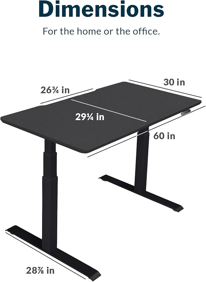 Vari Classic Electric Standing Desk - VariDesk Height Adjustable Sit/Stand Desk - Dual Motor with Memory Presets, Stable T-Style Legs - Gaming or Home Office Workstation - 60”x30”, Black/Black