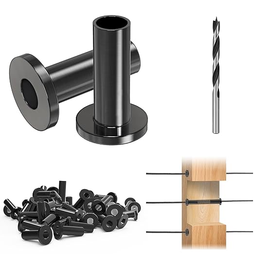 Steel DN Mate 50 Pack Black Stainless Steel Protector Sleeves for 1/8”, 5/32", 3/16" Wire Rope Cable for Wood Post, T316L Marine Grade Cable Railing Kit Hardware DB58