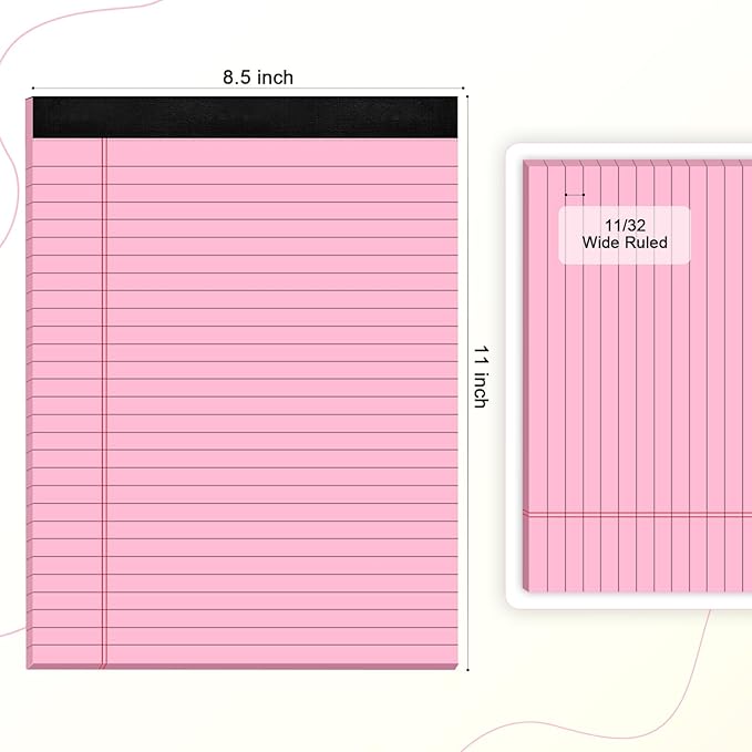 AILZFEI Colored Legal Pads 8.5 x 11 Note Pads 8.5x11 inch, Wide Ruled Clear Print Writing Pads 30 Sheets/Pad, 20lb Colored Paper, Perforated Notepad with Sturdy Back (4 Pads)