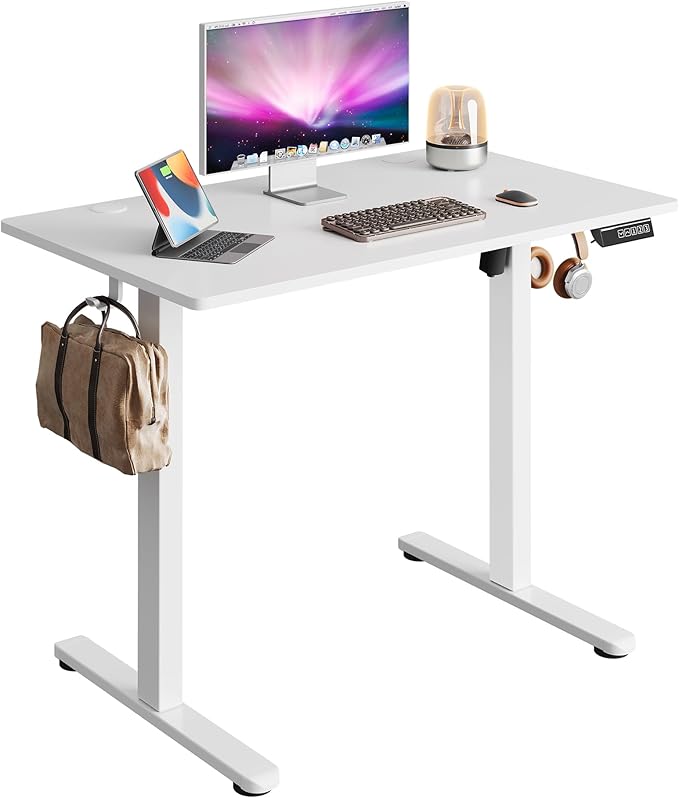 DEVAISE Whole Piece Standing Desk, 40 x 24 Inch Electric Standing Desk with Adjustable Height, 3-Preset Memory Sit Stand up Desk, One Piece Desktop Computer Desk for Home, Office (White)