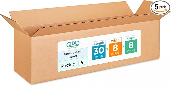 Long Shipping & Moving Boxes 30 x 8 x 8 inches (5-Pack) - Extra Strength 200 lb vs Regular - Corrugated Packing Boxes for Moving - Packaging Box for USPS, FedEx - Box Shipping by IDL Packaging