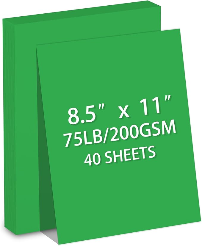 Cardstock 8.5 X 11, 40 Sheets,Christmas Green Card Stock, 75lb/ 180gsm,Dark Green Copy and Printer Paper For Art, Drawing, Invitations, DIY Cards, Craft, Construction, School & Office Supplies