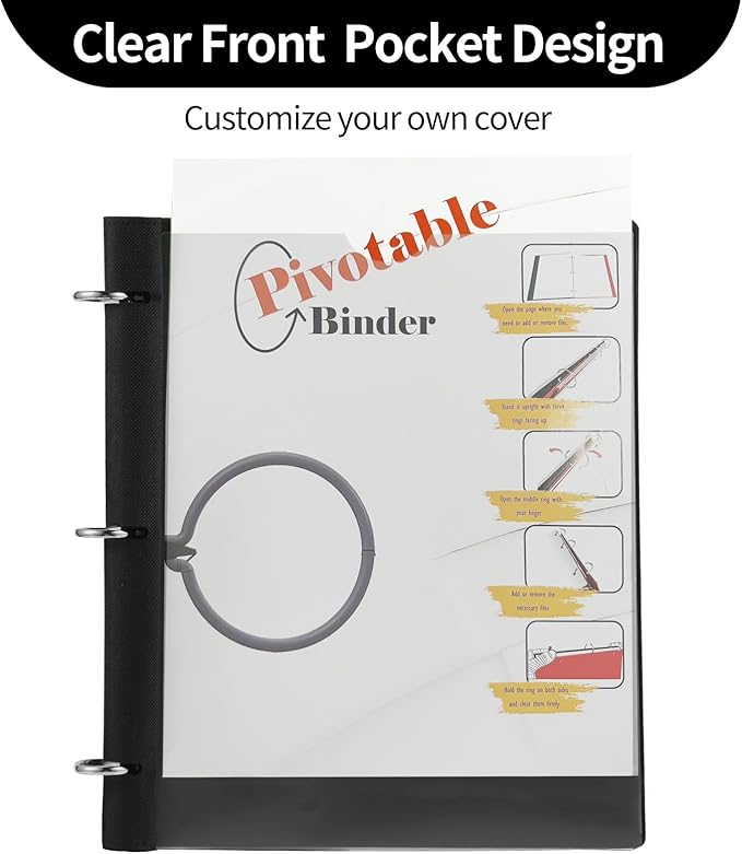 Tashkummy 360 Degree Pivotable Binder, Upgraded 3 Ring Binder 1 inch, Flexible Binders 3 Ring, Foldable Three Ring Binders- White