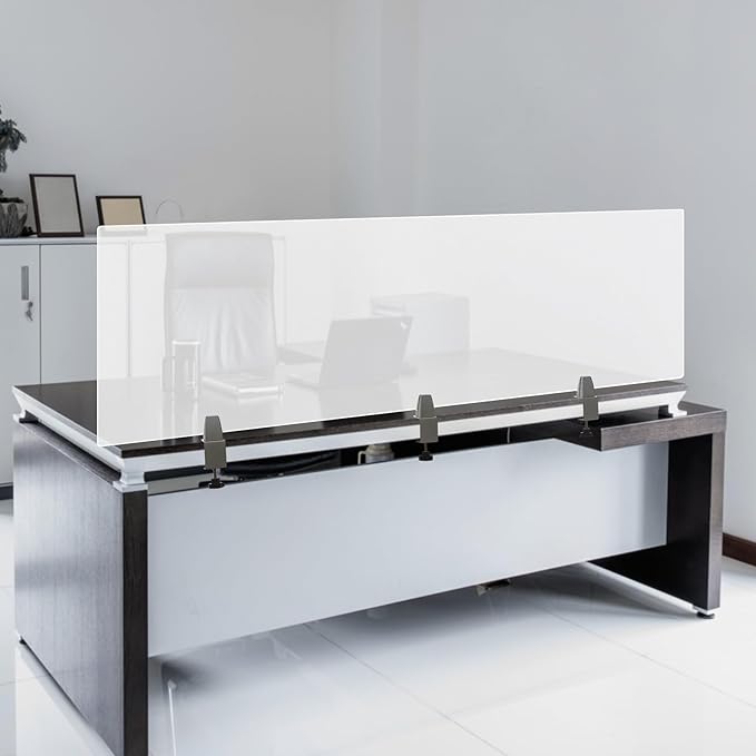 Desk Divider, Acrylic Desk Privacy Panels, Privacy Desk Screen, Frosted Acrylic Partitions with C-Type Clamps Acrylic Table Top Sneeze Guard for Offices Schools (60x18x2 in)