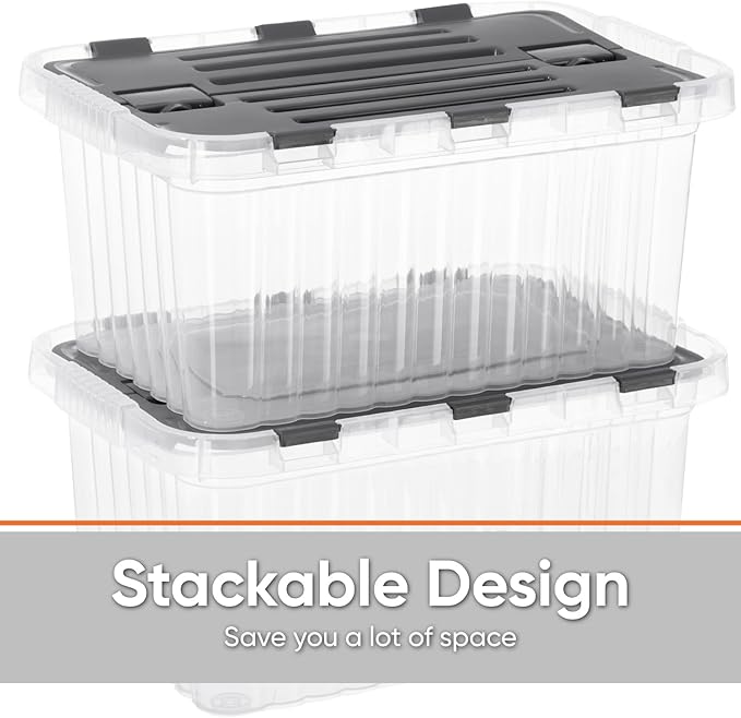 Superio Storage Bins with Lids, Clear Plastic Containers for Organizing, Stackable Totes, BPA Free, Odor Free, Organizer Boxes for Home, and Dorm, 10.5 Quart (2 Pack, 15"x10"x7")