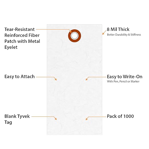 SmartSign (Pack of 1000) 4.25 x 2.125 inch “White” Blank Tyvek Shipping Tags with Metal Eyelets, Size #4, 8 mil Thick Tyvek, Made in USA