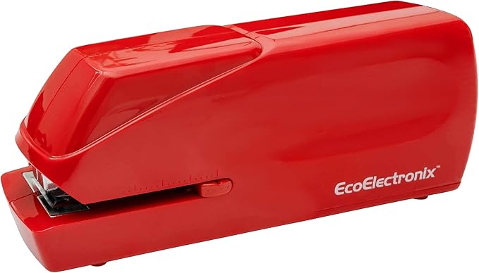 EcoElectronix Portable Automatic Electric Stapler Pro - 30 Sheet Capacity, Quiet Operation, Jam-Free and Easy Reload - AC Adapter/Battery Powered (Red)