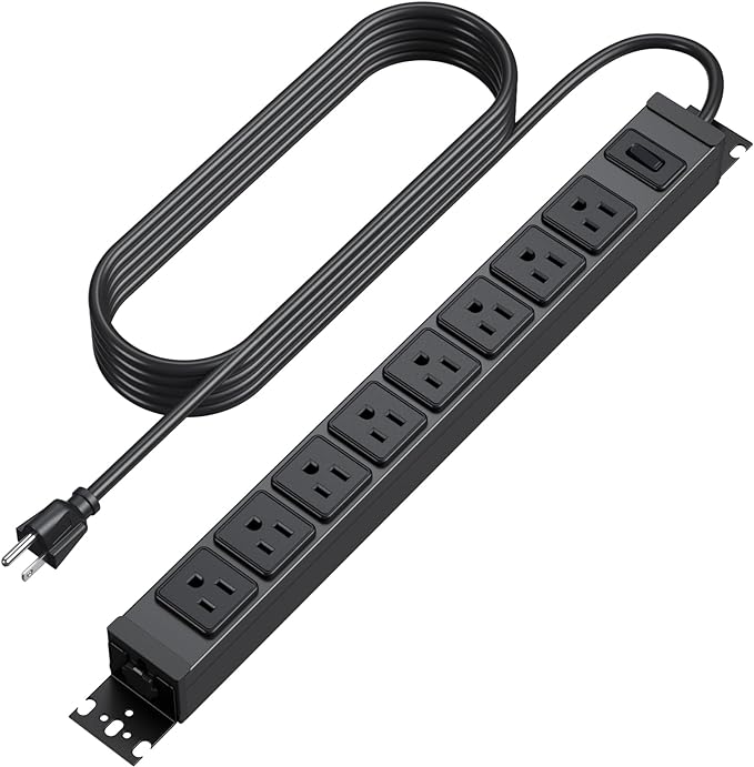 HHSOET Metal 360° Rotating Mountable Power Strip, 8 Outlet Gaming Table Mounted Long Power Strip, Heavy Duty Wall Mount Surge Protector with Switch, 15A 125V 1875W, 3ft Power Cord.(Black)