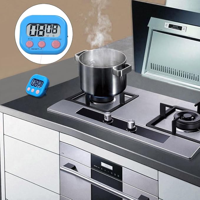 Digital Kitchen Timer, BESTWYA Electronic Timer with Clear LCD Screen Count Up and Down Function 3 Big Buttons On/Off Switch Button (2, Blue and White)