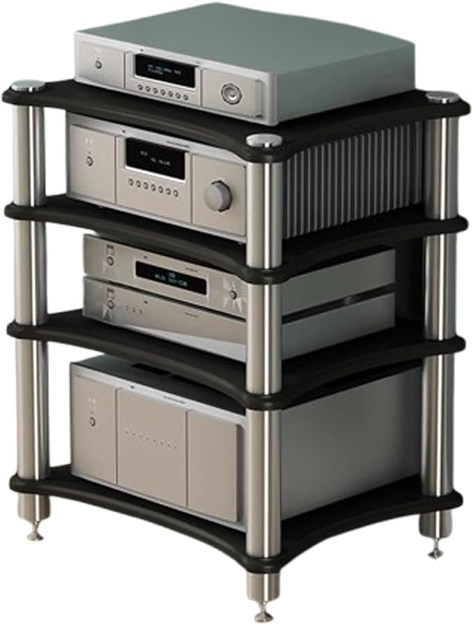 SQXLXDD 4-Tier AV Media Stand, Amplifier Rack Cabinet for Stereo Component Game Console DVD Player WiFi Router, Home Theater Office Living Room Organizer (Black, 4-Tier)