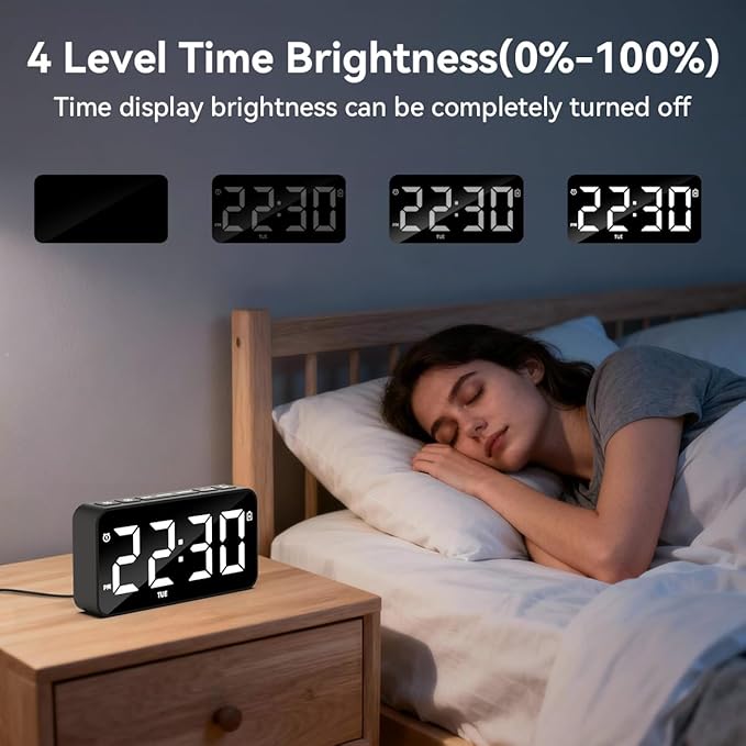 Small Digital Alarm Clocks with Rechargeable Backup Battery for Bedrooms Living Room Study Loud Bedside Desk Clock with Memory Function Dual Alarm & 3 Modes Weekends Weekdays Every Day for Kids Adults