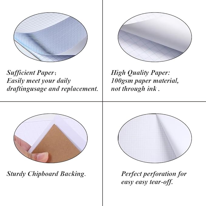 (3-Pack) Engineering Graph Paper Pads, 11x17 Quadrille 75 Sheets/150 Pages Grid Paper for Drafting, Engineering, Blueprint Drawing, 4x4 Blue Quad Rule, 100gsm White Paper