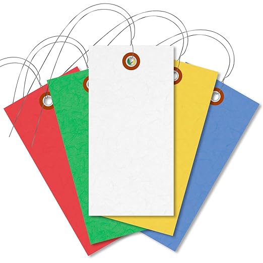 SmartSign (Pack of 100) 4.75 x 2.375 inch Multi Colored Blank Tyvek Shipping Tags with Wire, Size #5, 8 mil Thick Tyvek