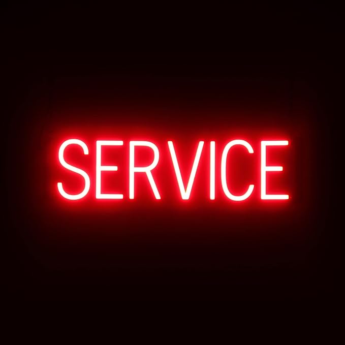 SpellBrite SERVICE Sign | Directional Sign with Neon Look, Red LED Light Source | 24.9" x 6.3"