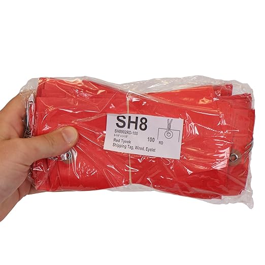 SmartSign Blank Tyvek Shipping Tags with Wire, Size #8 | 6 1/4" x 3 1/8", Pack of 100, Red
