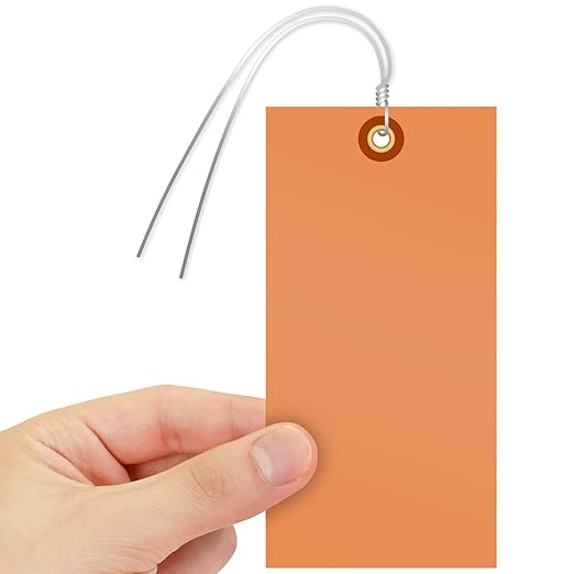 SmartSign Blank Tyvek Shipping Tags with Wire, Size #8 | 6 1/4" x 3 1/8", Pack of 100, Orange, Made in USA
