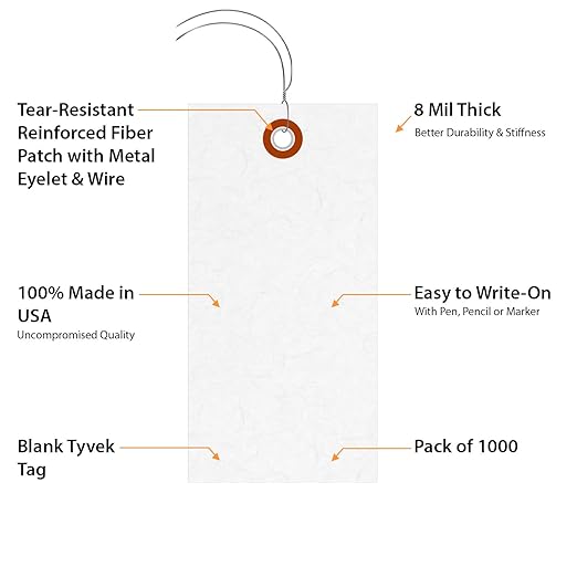 SmartSign Blank White Shipping Tags with Wire, Size #5 | 4 3/4" x 2 3/8" Tyvek, Pack of 1000, Made in USA
