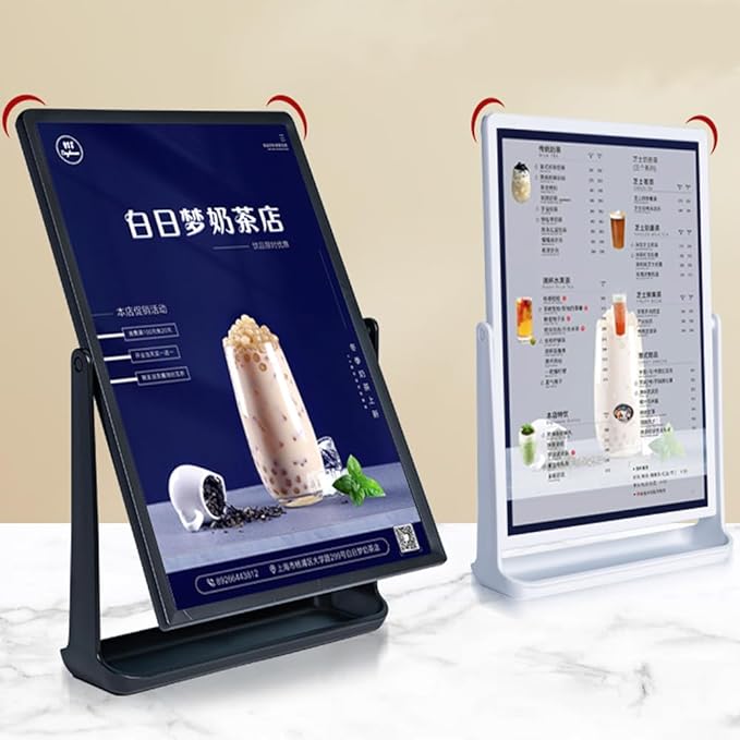 ECKEK ABS Plastic Sign Holder, Menu Displays T Shape Sign Stand, Rotating Display Stand for Ads, Menu, Photos, Business Card (White A5 148×210mm/ 5.83×8.27 inches)