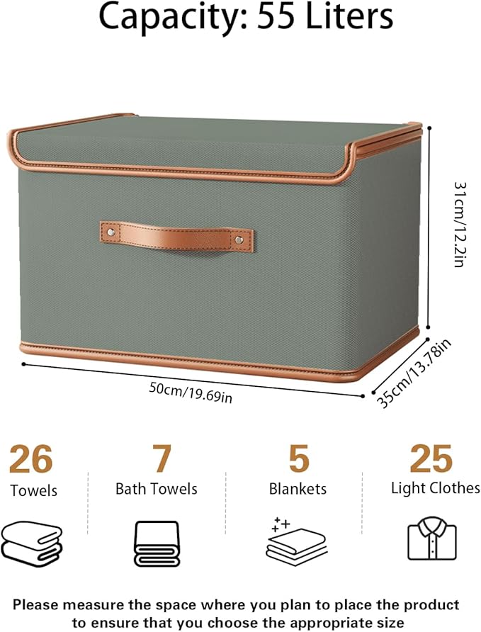 Tuza 4 Pack Storage Bins with Lids, Collapsible Closet Organizer Container, Fabric Organizer Box with Handles, Decorative Storage Boxes with Lids for Organizing Clothes, Blanket, Grey, Extra Large