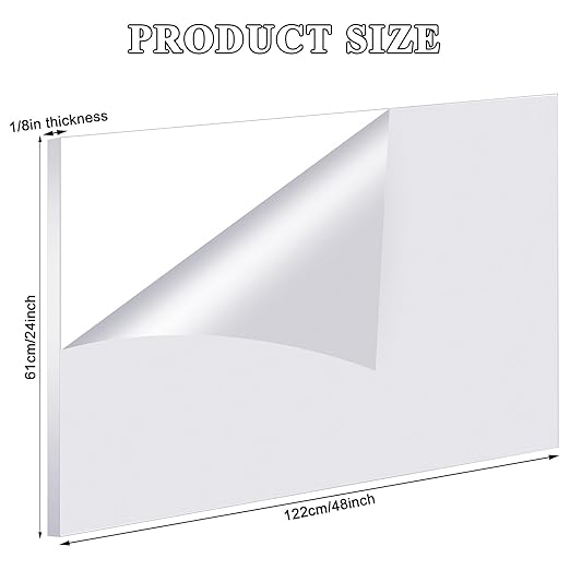 Roowest 4 Pcs 24 x 48 Inch, 1/8 Inch Thick Clear Acrylic Plexiglass Sheets Transparent Plastic Panels Sheets Cut to Size Cast Acrylic Board Panel with Protective Film for Craft DIY Project Sign Frame