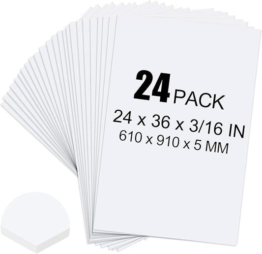 ToLanbbt 24 Pack White Foam Board, 24 x 36 x 3/16" Thick Foam Core Acid Free Poster Foamboard for Art Craft Projects, Painting, Displaying, Signage, Wedding, School