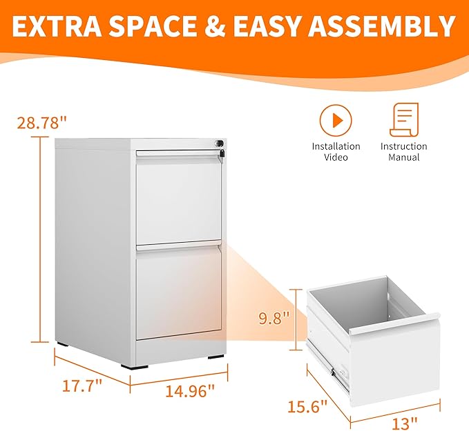 OPTYMIRA Metal File Cabinet with Drawer Heavy Duty Home Office Steel Vertical Filing Lockable Cabinets for Legal/Letter Size,Assembly Required