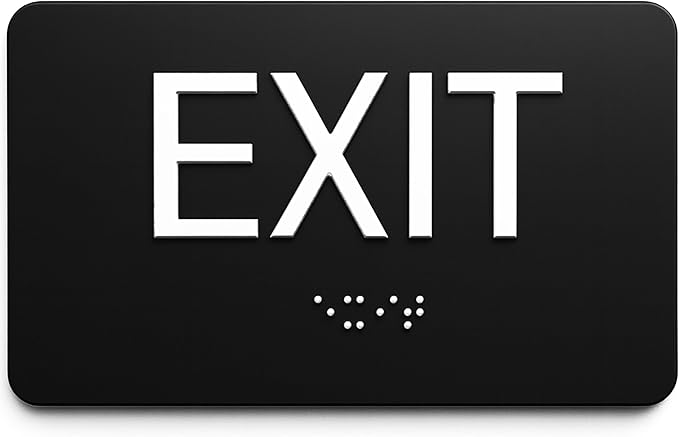 NAP TAGS Exit Sign ADA Compliant with Braille – Black Tactile Exit Sign 6" x 9", Indoor, Easy Installation, Made in the USA
