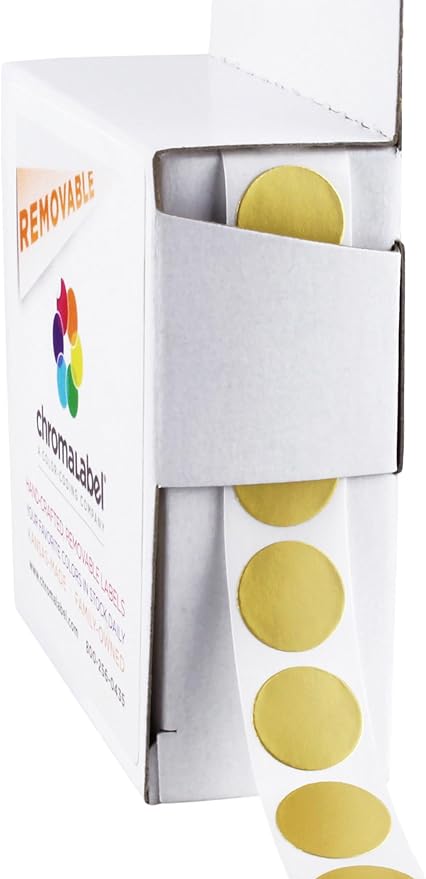 ChromaLabel 0.50 Inch Round Label Removable Color Code Dot Stickers, 1000 Labels per Dispenser Box, Metallic Gold