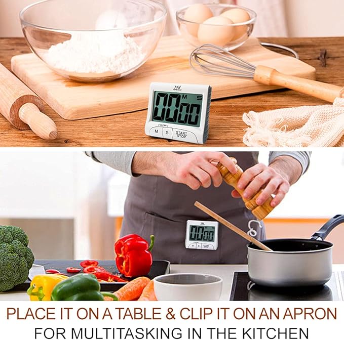 HOME MOST 2-Pack Large Display Kitchen Timer - 3" Digital Timer Magnetic Back Loud Alarm - White Cooking Timers for Kitchen Teachers Students Games Meetings - Sports Timer for Workouts Exercise