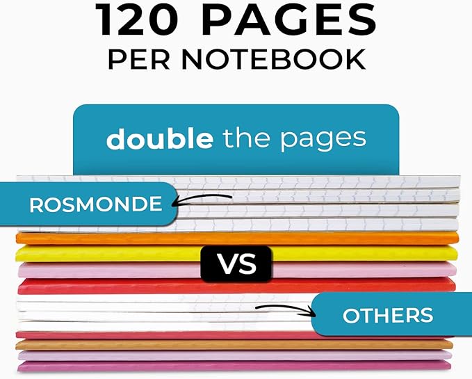 Rosmonde 50 Pack A5 Kraft Journal, Extra Pages - 120 Pages (60 Sheets), Long Lasting, Wide Ruled, 8 x 5.7 Kraft Notebook, Bulk Journal Notebook A5, Bulk Composition Notebooks, Bulk Notebook for School