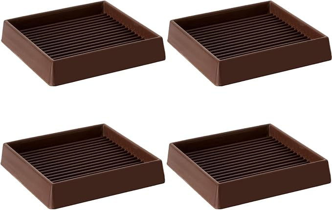 VOCOMO 4X4 Rubber Caster Cups, Non Slip Furniture Pads, Anti-Slip Gripper, Anti Skid Furniture Feet, Anti Slide Floor Protector for Bed Couch Stoppers (Brown, 4 Pack)